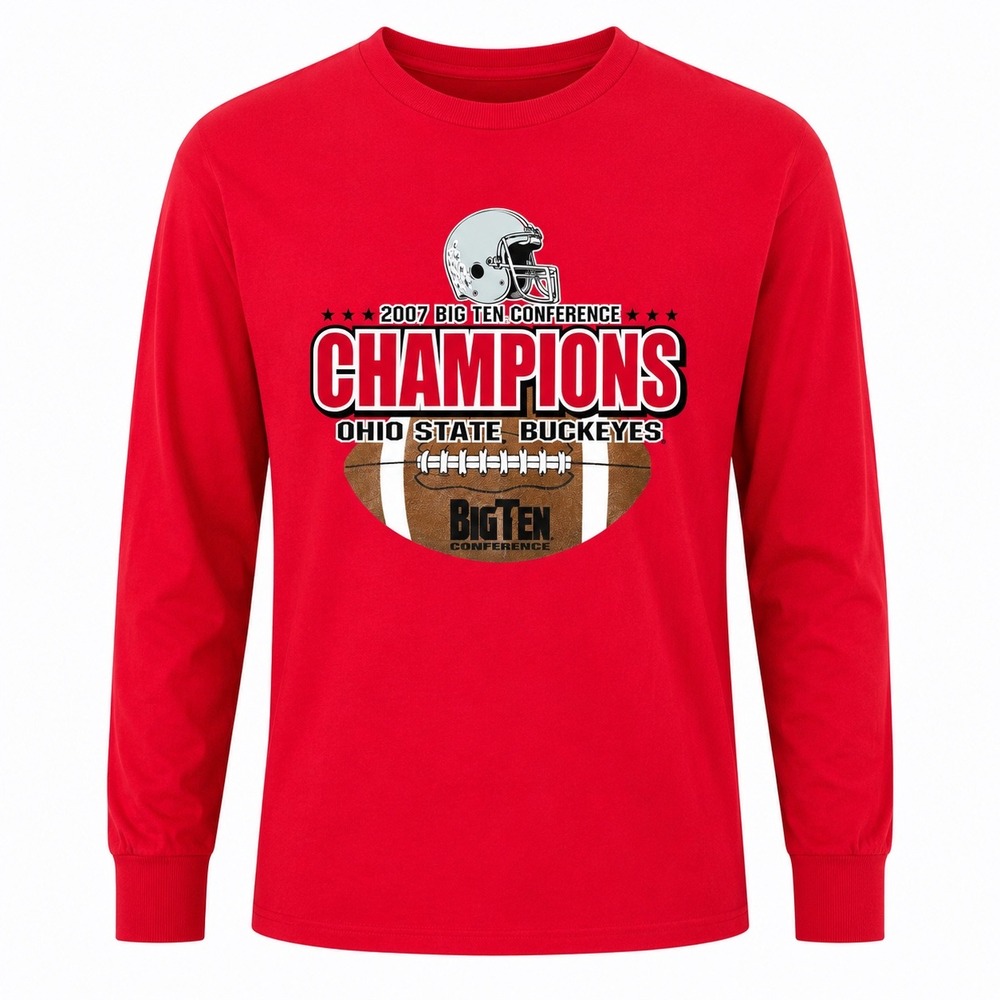 Ohio State Buckeyes 2007 Big Ten Champions Red Long Sleeve Shirt Mens Medium tee